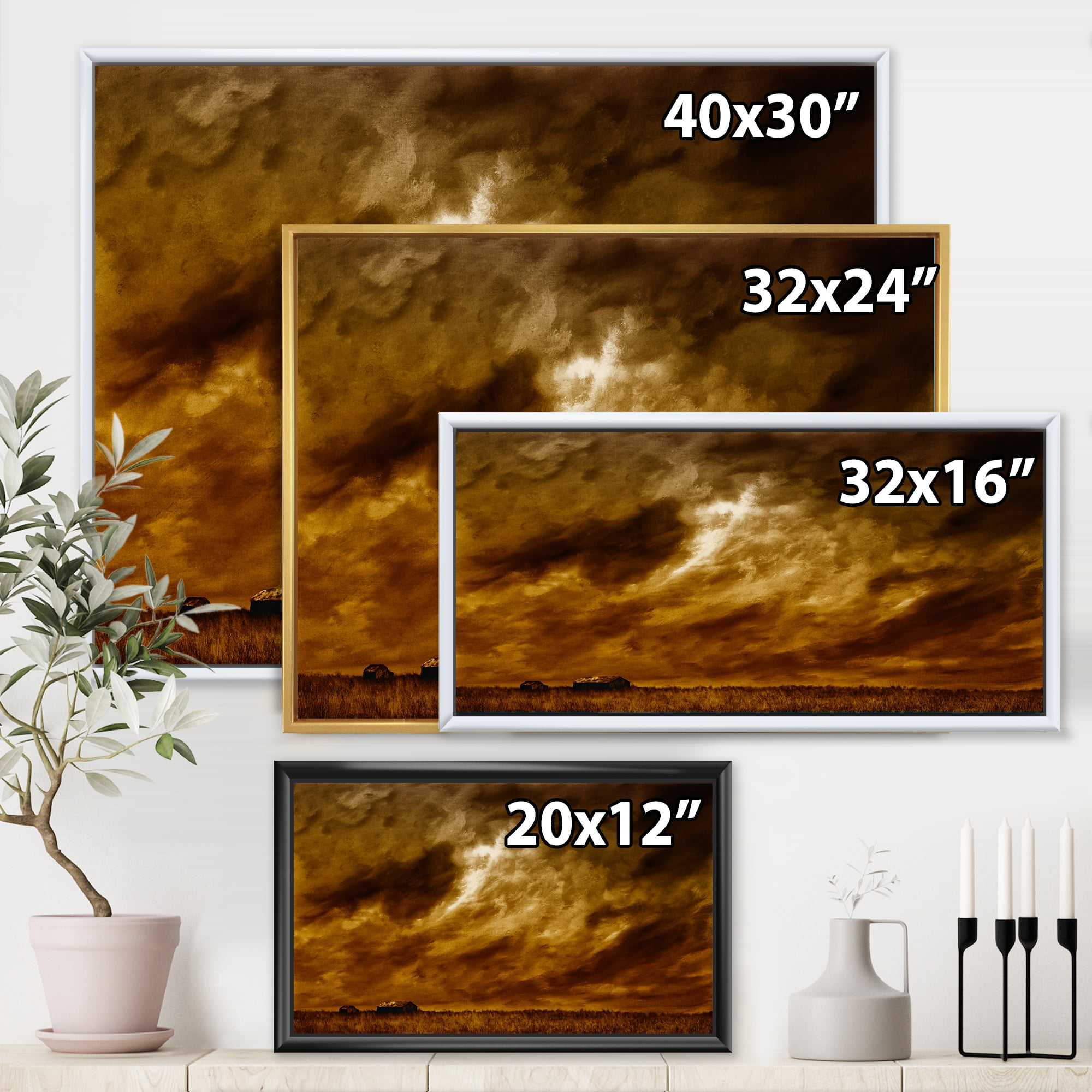 Designart 'Desert Farmhouse Under Cloudy Sky II' Farmhouse Framed Canvas Wall Art Print