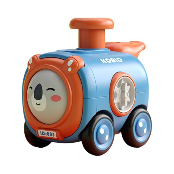 Blue Toy Car With Press Change Face Feature And Whistle Small Train Design Drop Resistant For Boy Parent Child Interaction Blue Color