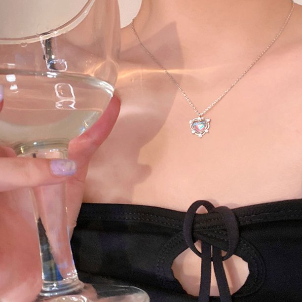 Collar con colgante de corazón de alas de Ángel de cristal para mujer, Simple Y2K, rosa, blanco, circón, amor, joyería elegante, 2023