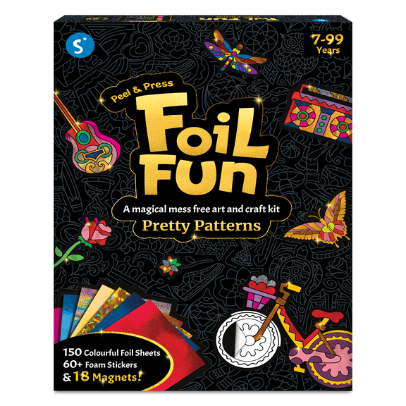 Skillmatics Foil Fun - Pretty Patterns, 18 DIY Magnets Mess-Free Art, Colorful Creative Party Activity, Craft Kits, 60 Foam Stickers, Gifts for Kids, Teens, Adults, Families