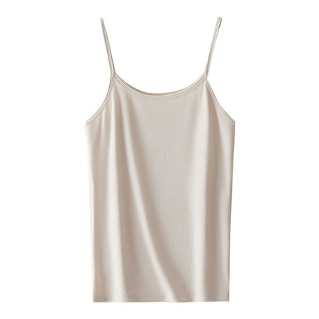 JXYMS Tank Top for Womens Soft Tank Top Vest with Built in Bra Sleeveless Comfy Stretch Yoga Gym Tops Workout Tank Tops Khaki 28-30