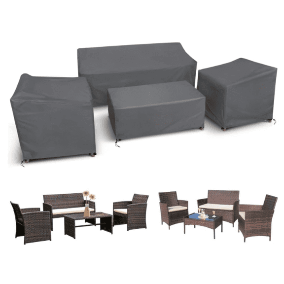 Furniture Covers 4 Piece Set, Heavy Duty Waterproof Outdoor Furniture Cover for Rattan Wicker