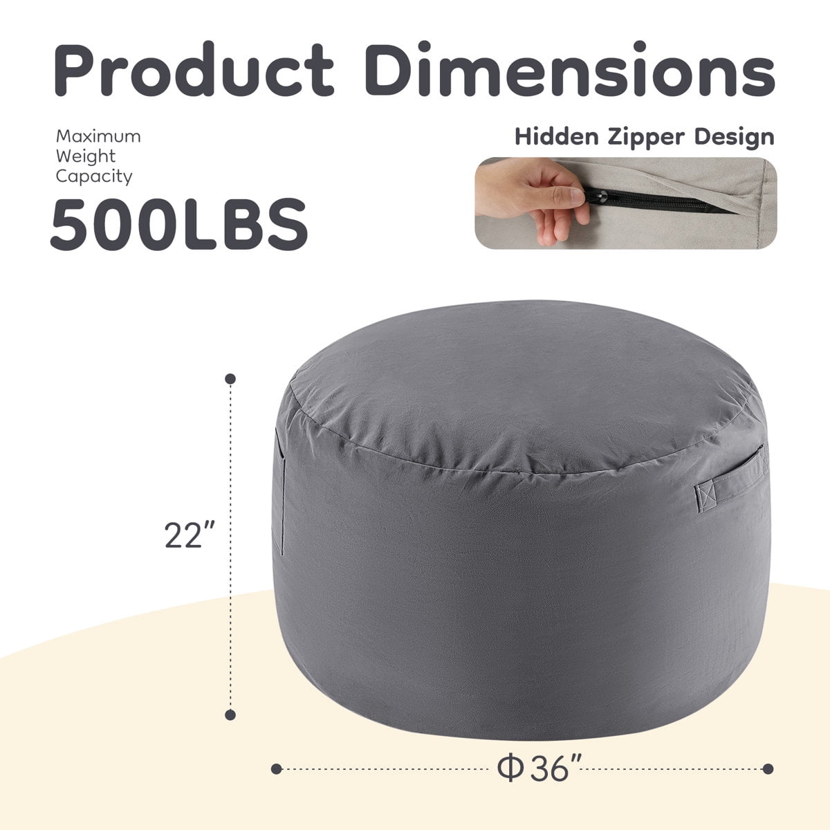 Bean Bag Chair, Oversized Beanbag for Adults, Kid, Comfy Refillable Single Sofa for Living Room, Bedroom, Dorm, Dark Gray