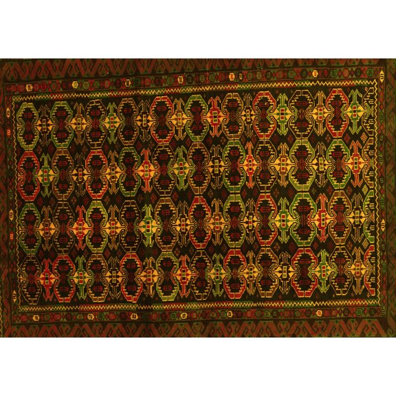 Ahgly Company Machine Washable Indoor Rectangle Persian Yellow Traditional Area Rugs, 5' x 7'