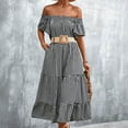 thumbnail image 2 of Womens Summer Dresses Casual Plaid Print Off Shoulder Pockets Long Dress Ladies Sleeveless Beach Dresses, 2 of 7