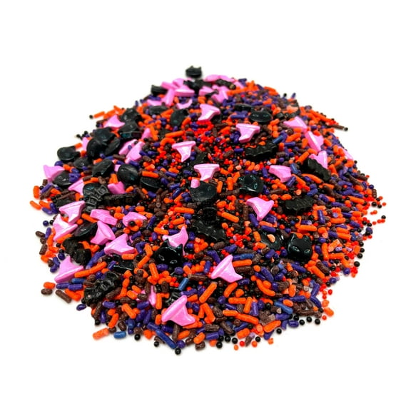 Dark Magic Mix - 8 oz Resealable Bag - Halloween Themed Sprinkle Mix - Featuring Witch's Hats, Black Cats, Bats, Jimmies, and Mini Nonpareils - Holiday Cake and Ice Cream Sprinkles