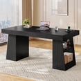 thumbnail image 2 of 55.9" Executive Desk with Power Outlets, Modern Home Office Desk with Storage Shelves, Computer Desk Conference Table, Black, 2 of 8