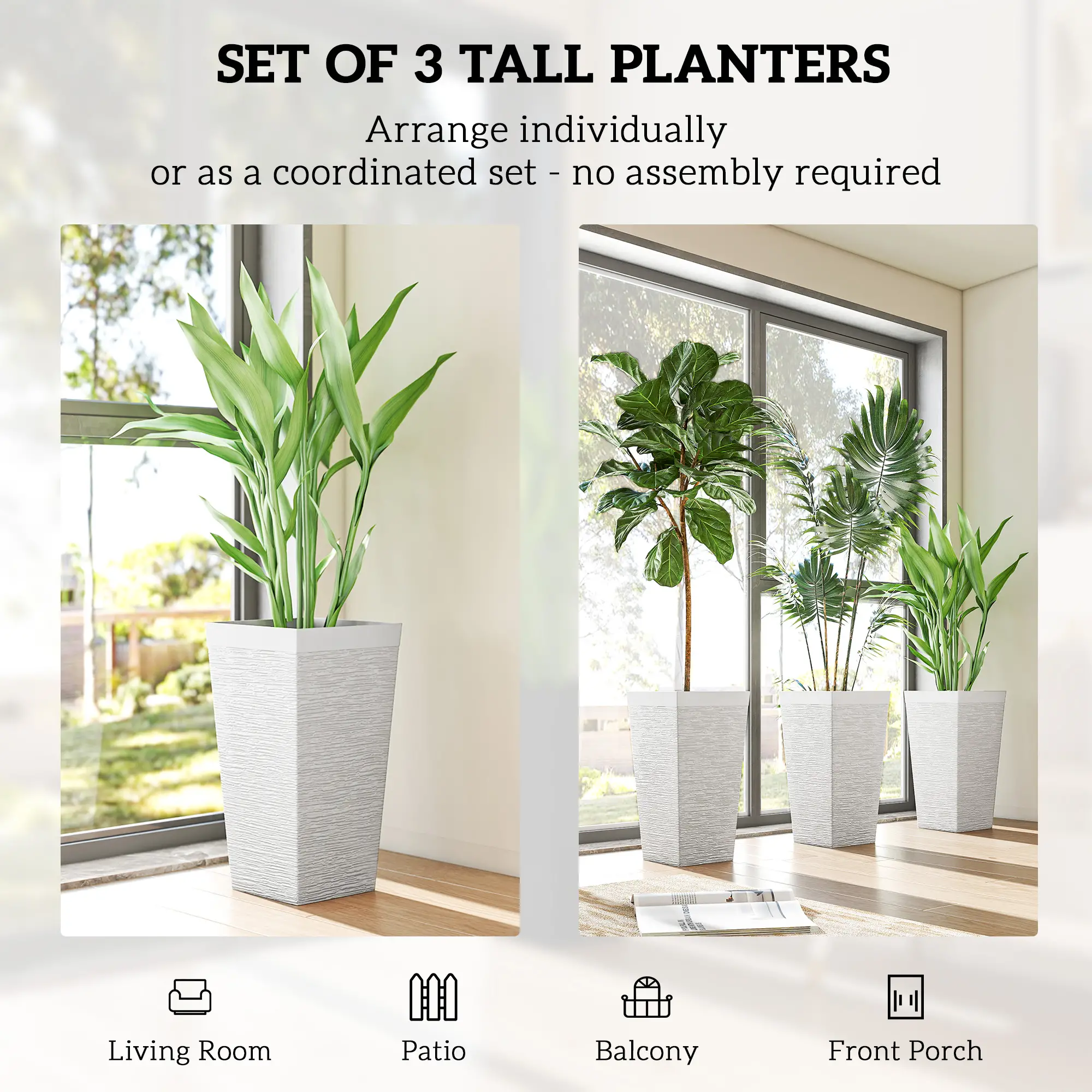 Set of 3 Plastic Flower Pots