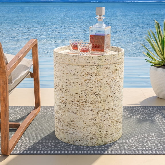 COSIEST Outdoor Cylinder Shaped MgO Patio Side Table