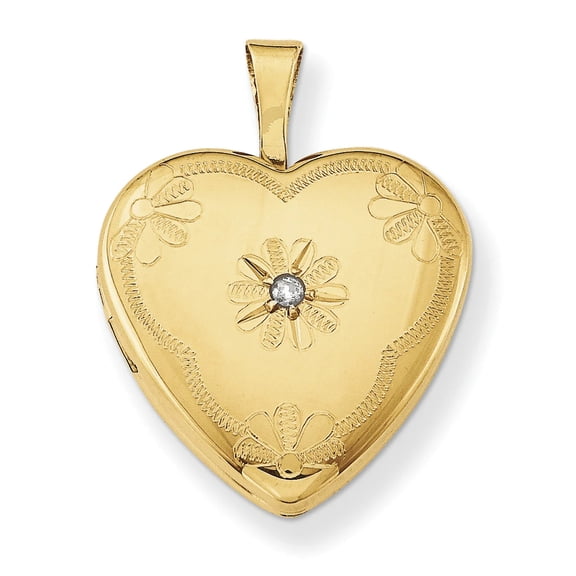 Lockets 1/20 14K Gold Filled with Diamond Flower Design 15mm Heart Locket