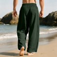 thumbnail image 6 of Domuza Mens Cotton-Linen Pants Drawstring Elastic Waist Linen Summer Casual Pants Sports & Recreation Breeze Beach Pants-Dark Green XL, 6 of 6