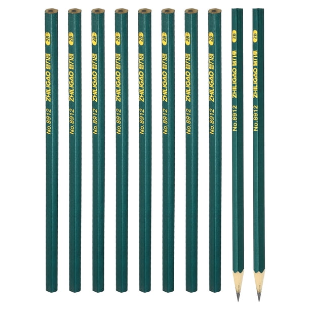 Lápices hexagonales verdes Uxcell, paquete de 10 lápices de grafito 2B, lápices de madera de doble punta