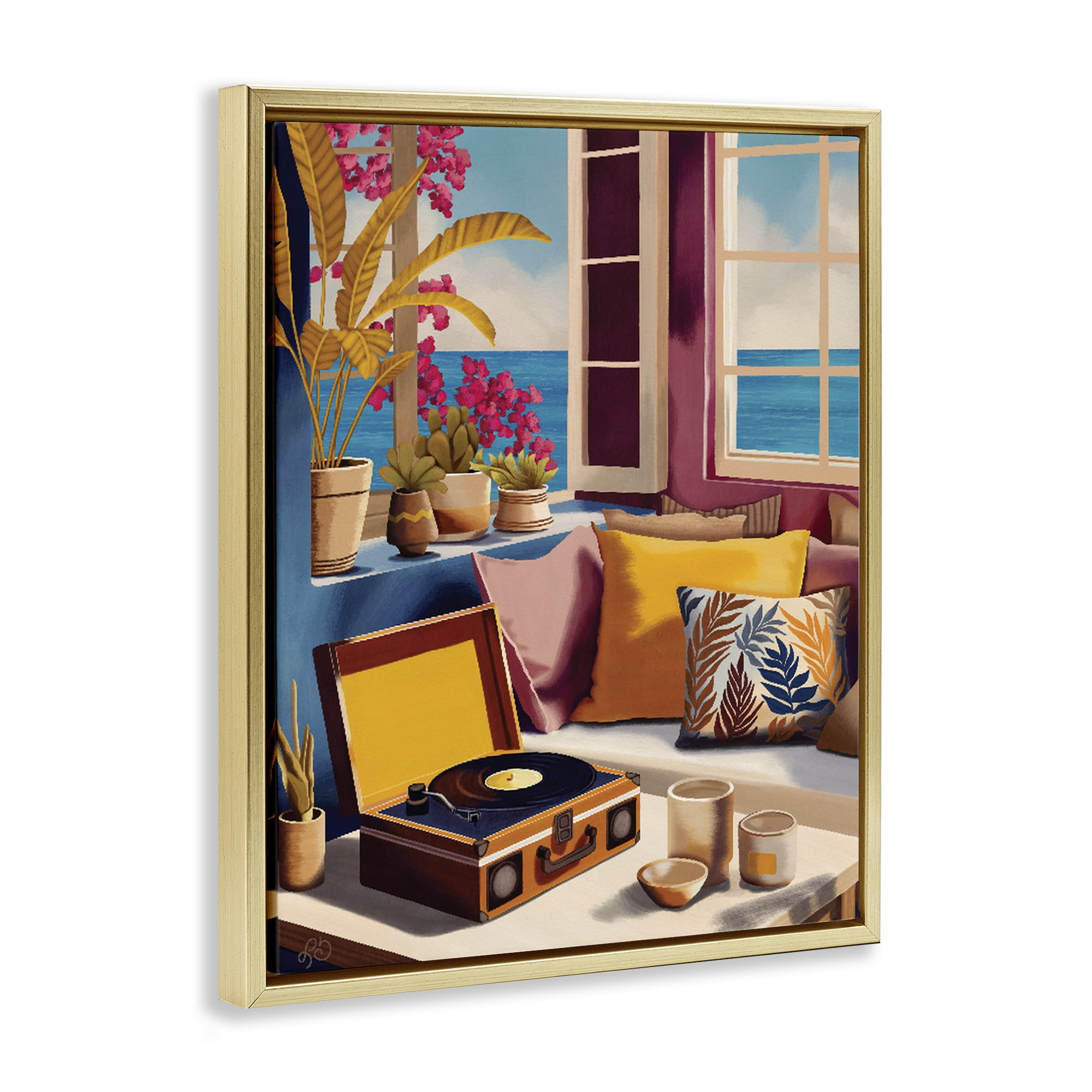 Stupell Industries Boho Vacation By The Sea Gold Framed Floater Canvas Wall Art, design by Lisa R Dumm