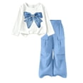 thumbnail image 2 of Mooqilaa Girls Fall Outfit Sets, 2 Piece Printed Long Sleeve Tops and Cargo Pants Girls' Clothing Sets Blue Size 12-13 T, 2 of 6