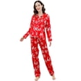 thumbnail image 4 of Pijama navideño de estilo europeo y americano para mujer, traje de seda con sombreado rojo y copos de nieve de manga larga, 4 of 5