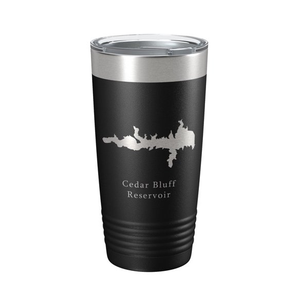 Cedar Bluff Reservoir Tumbler Lake Map Travel Mug Insulated Laser Engraved Coffee Cup Kansas 20 oz Black