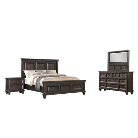 New Classic Sevilla 4-Piece Wood Queen Bedroom Set with Nightstand in Walnut