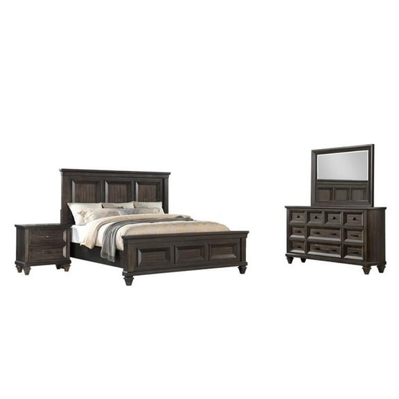New Classic Sevilla 4-Piece Wood Queen Bedroom Set with Nightstand in Walnut