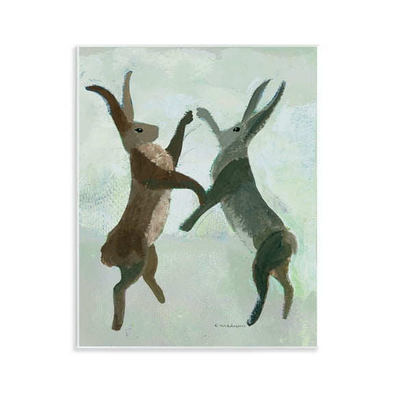 Stupell Industries Boxing Hares in Neutral Tones Animals Painting Unframed Art Print Wall Art, 11 x 14