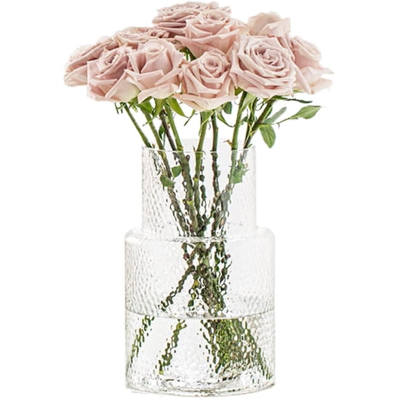 Large Glass Vase - Clear Ribbed Vase - Fluted Flower vase for Modern Home Décor - Glass vases for Centerpieces - Living Room, Dining Table, Shelf, Entryway, Office, Wedding Centerpieces