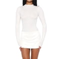 thumbnail image 2 of Women's Patchwork Bodycon Sleeve Ruched Bodycon Work Mini Dress White L, 2 of 9