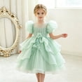 thumbnail image 2 of THDHVS Flower Girl Dress,Puff Sleeve Princess Party Gown Elegant Fashion Design for Girls Bridesmaid Birthday Dinner Stage Show,Girls Party Dress Green 4-5 Years, 2 of 9