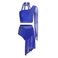 thumbnail image 3 of Runhomal Women's Two Pieces Lyrical Rhinestones Crop Top with Shorts Modern Dance Wear Royal Blue M, 3 of 7