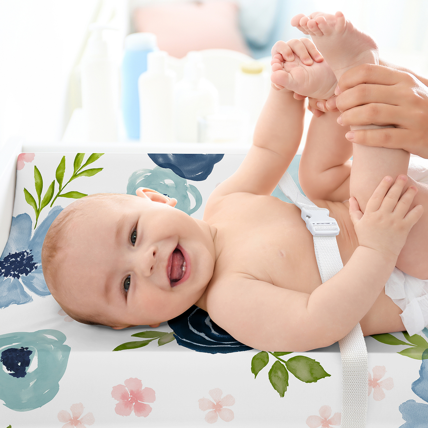 Sweet Jojo Designs Watercolor Floral Navy Blue and Pink Girl Changing Pad Cover Sheet