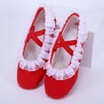 thumbnail image 4 of FITORON Red Canvas Ballet Slippers for Girls – Split Sole with Ruffled Lace & Elastic Straps, Kids Dance Gift,Size 5.5-6 Years, 4 of 9