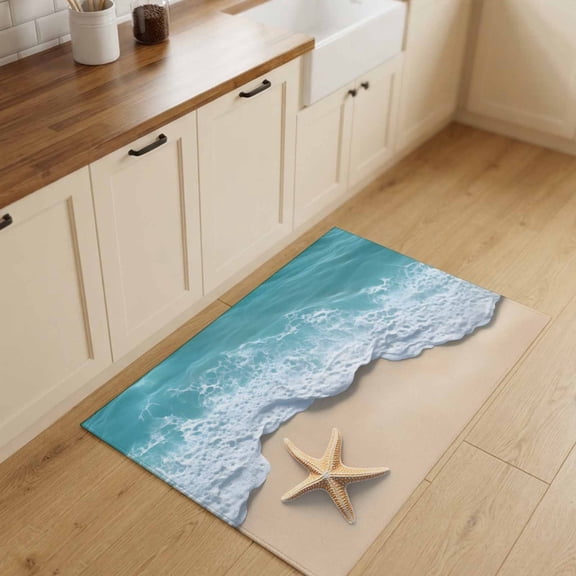 2x3ft Rectangle Rug,Beach Starfish Teal Sea Water Washable Area Rugs Non-Slip Accent Rug Summer Ocean Theme Soft Circle Carpet for Living Room Bedroom Home Office Decor