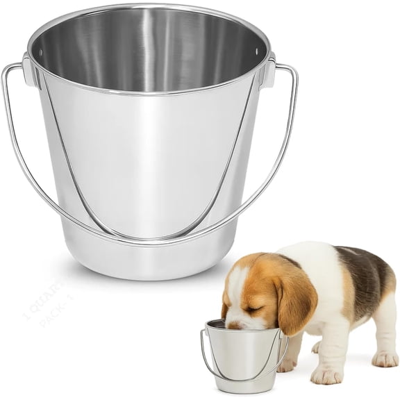 AASPIRE PETS Heavy Duty Stainless Steel 1 Qt Food and Water Bucket