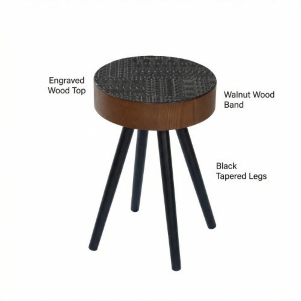 15.7" Round Drink Table, Small Wooden Side Table with Solid Wood Legs, Mid-Century Modern Accent Table for Living Room, Bedroom, Sofa, Black & Brown
