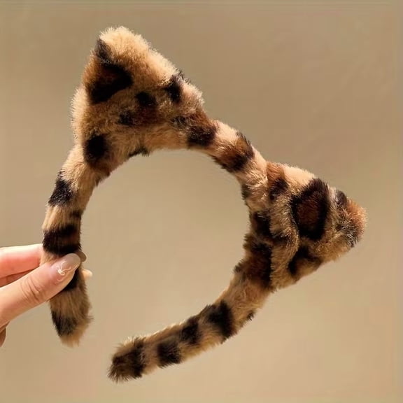 Elegant Leopard Print Cat Ear Headband - Soft and Stylish Hair Accessory for Women and Teens 14
