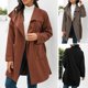thumbnail image 3 of Abrigo de invierno para mujer, bolsillos laterales con cuello extendido, rompevientos frontal abierto, abrigo informal suelto, cárdigan cálido Irfora Café/Extragrande, 3 of 7