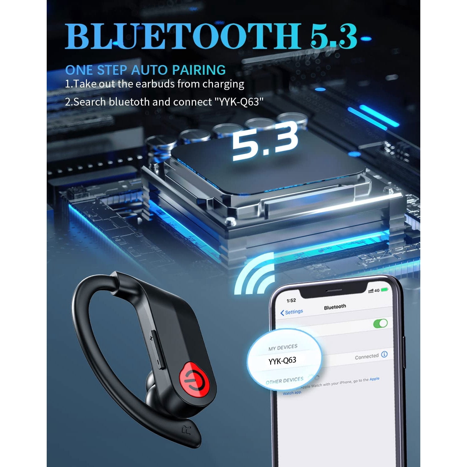 TWS Headphones Compatible With Google Pixel 5/6/7/8/9/10 - Wireless Earbuds Earphones Ear hook True Stereo