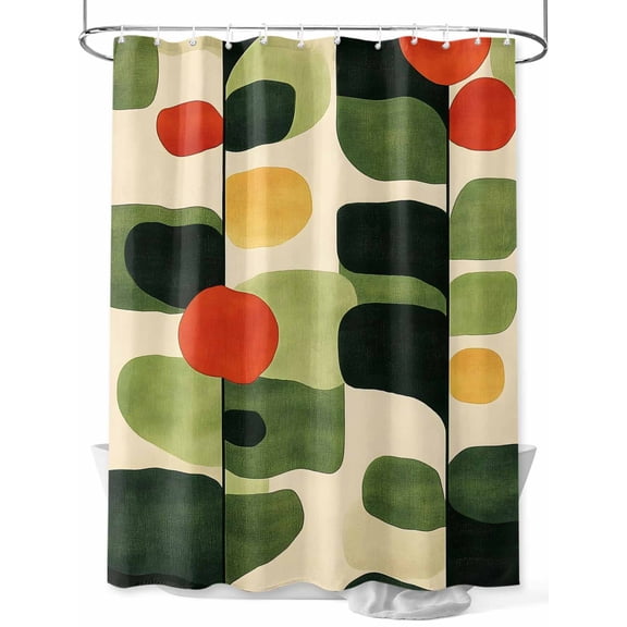 Fsddascl Green Abstract Shower Curtain Set - 36" x 78" Washable Bathtub Curtain with 12 Hooks, Middle Century Minimalist Lines Waterproof Fabric Stall Shower Curtains for Bathroom/Bathtub Décor