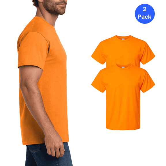Hanes - Essential-T T-Shirt for Men, High-Vis 100% Cotton Short Sleeve Tee, Safety Orange, 2 Pack, S