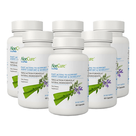 VeraFlex by AloeCure Clinically Proven Natural Ingredients to Relieve Joint discomfort, Stiffness, and Mobility Starting in 3 Days 60 Capsules per Bottle - 6 Bottles