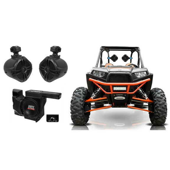Pair 6.5" Black 500w Tower Speakers 10" Subwoofer Enclosure for Polaris RZR/UTV