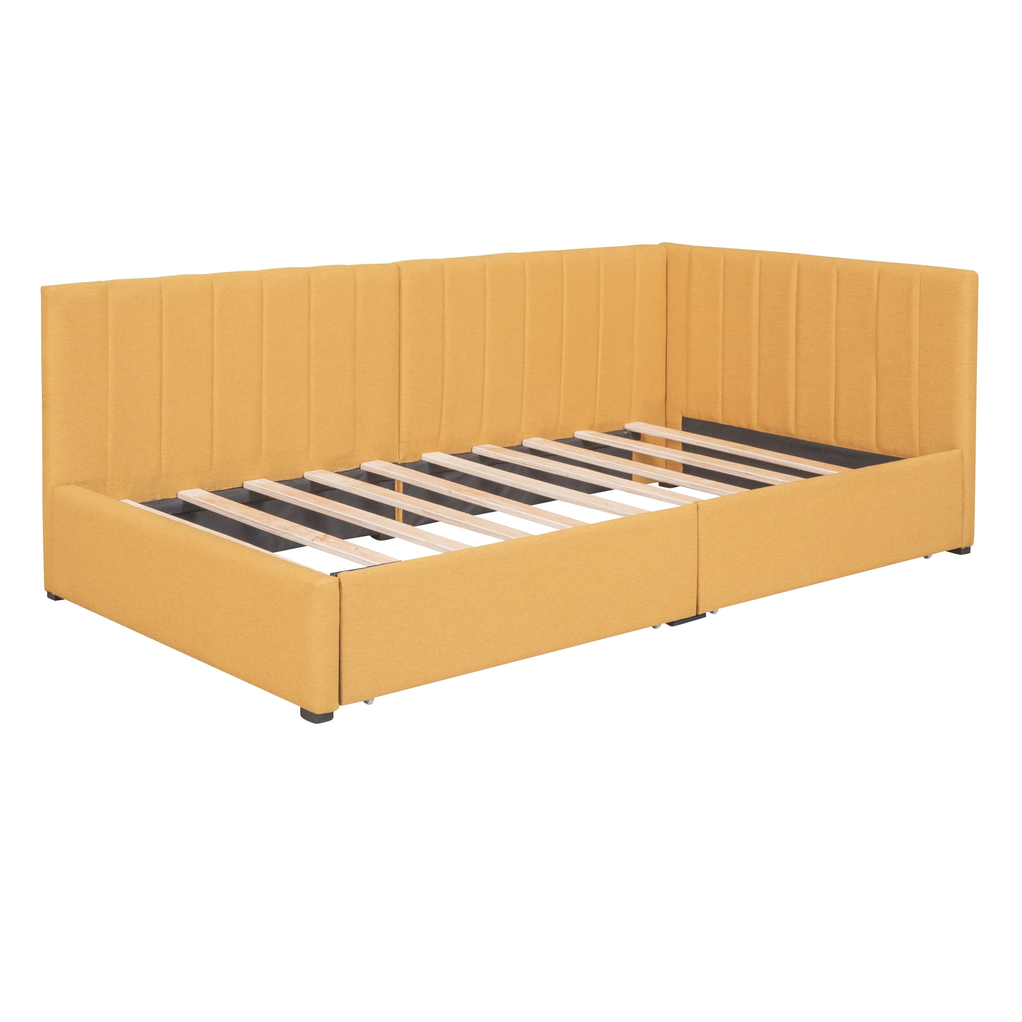 Aukfa Upholstered Daybed with Two Storage Drawers, Twin Sofa Bed Daybed, Yellow