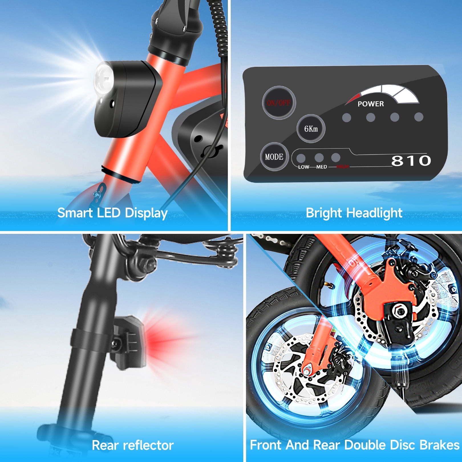 Elifine Peak 500W Electric Bike for Adults, 14" Foldable Electric Bicycles, 48V 7.8Ah City Commuter Cruiser Ebikes, Max 20mph, One-Piece Tire for Adults Women Teens UL2849