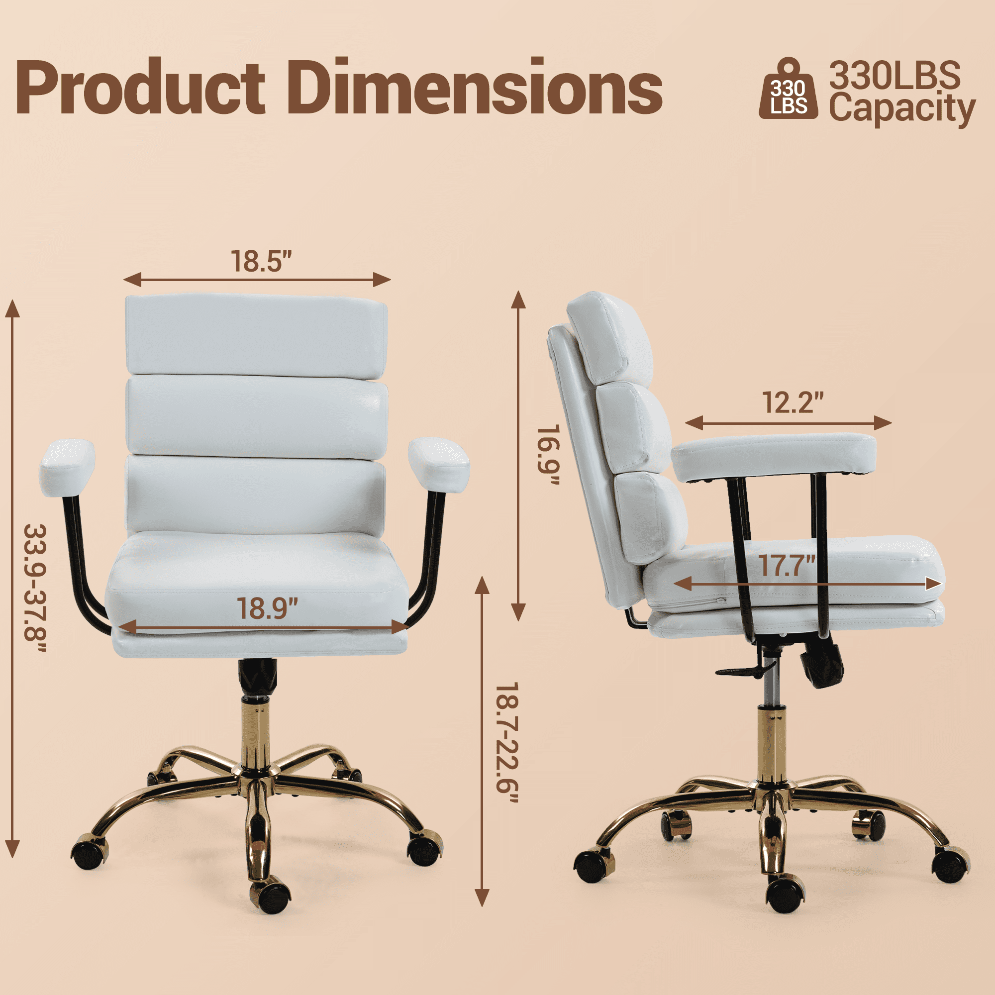 WENTUM Office Chair,Mid Back Home Office Desk Task Chair, Ergonomic PU Leather Computer Rolling Swivel Chair with Padded Armrest, White