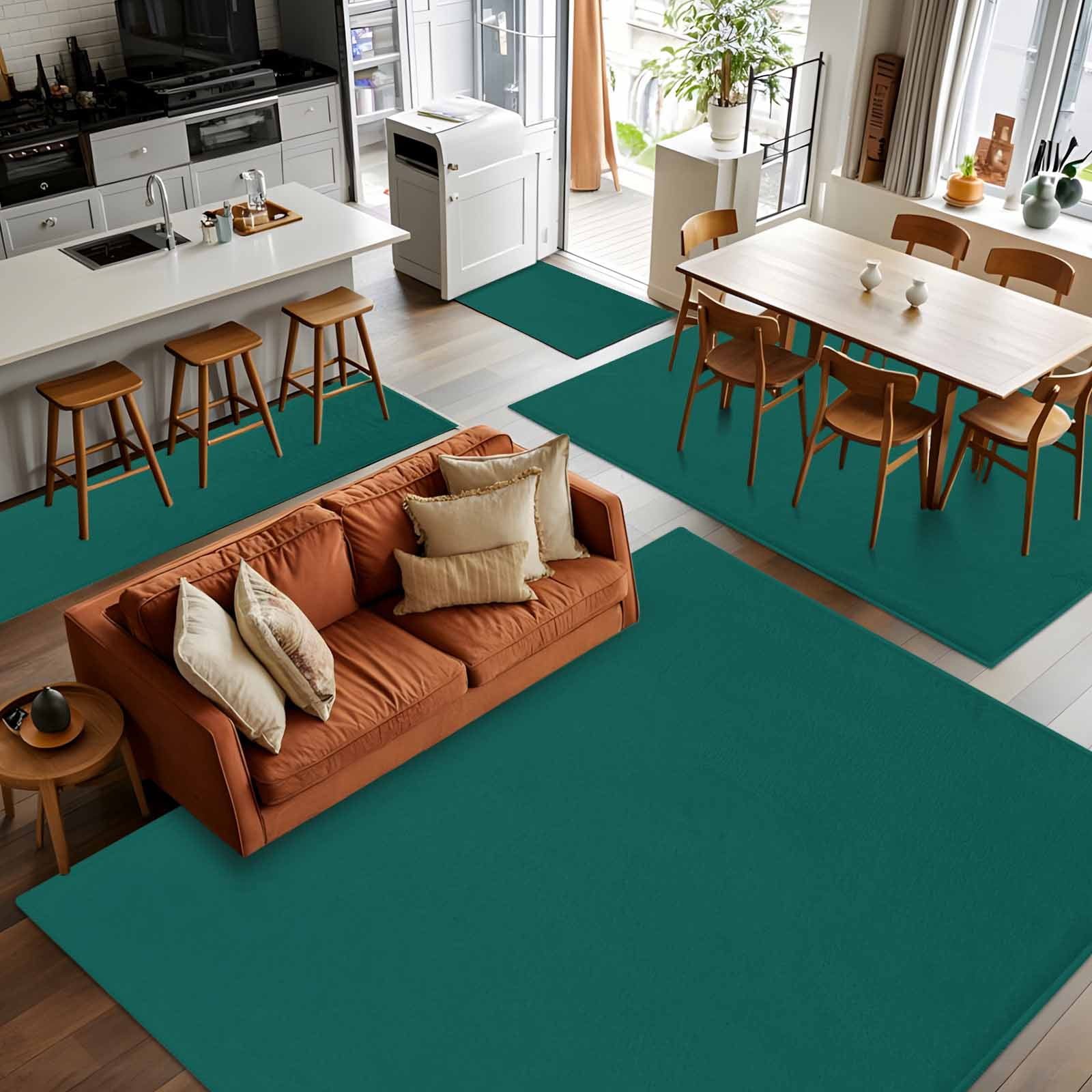 Dark Green Area Rugs 3x5 for Living Room, Farmhouse Solid Green Color Modern Art Non Slip Washable Rug Runner, Low Pile Indoor Floor Carpet Mat Bathroom Rugs for Bedroom, Kids Room