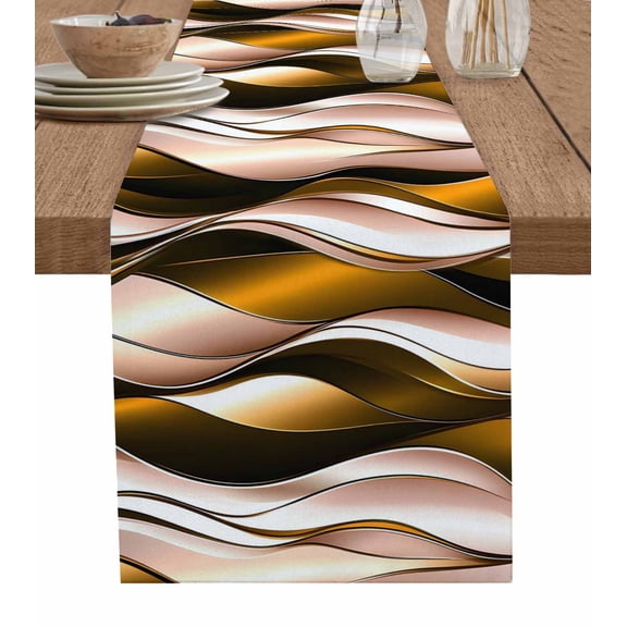 ERUNPONLY Brown Striped Ombre Table Runner - 72 Inch Long Modern Brown Moire Geometric Cotton and Linen Blended Dress Scarves Farmhouse Table Runner for Kitchen Dining, Coffee Table, 16"x72"