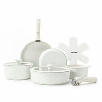 SENSARTE Nonstick Pots and Pans Set with Detachable Handle, 14Pcs Induction Kitchen Cookware Set Stackable, Space Saving Kitchen Cookware Sets(White)