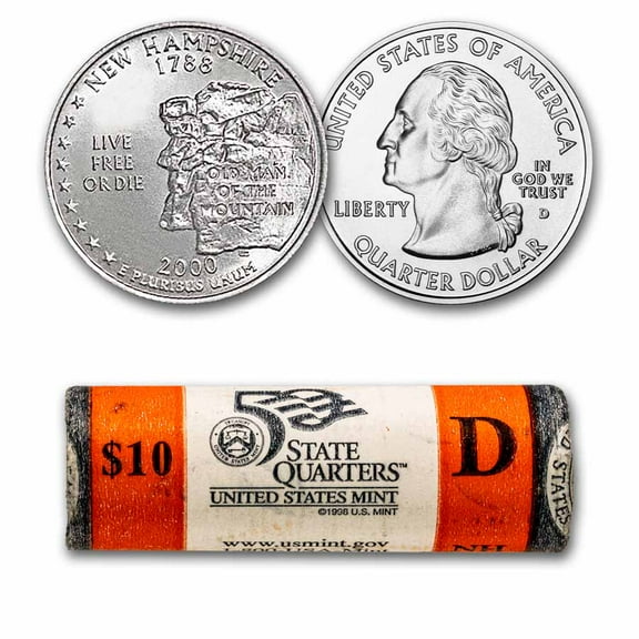 2000-D New Hampshire State Quarter 40-Coin Roll BU (Mint Wrapped)