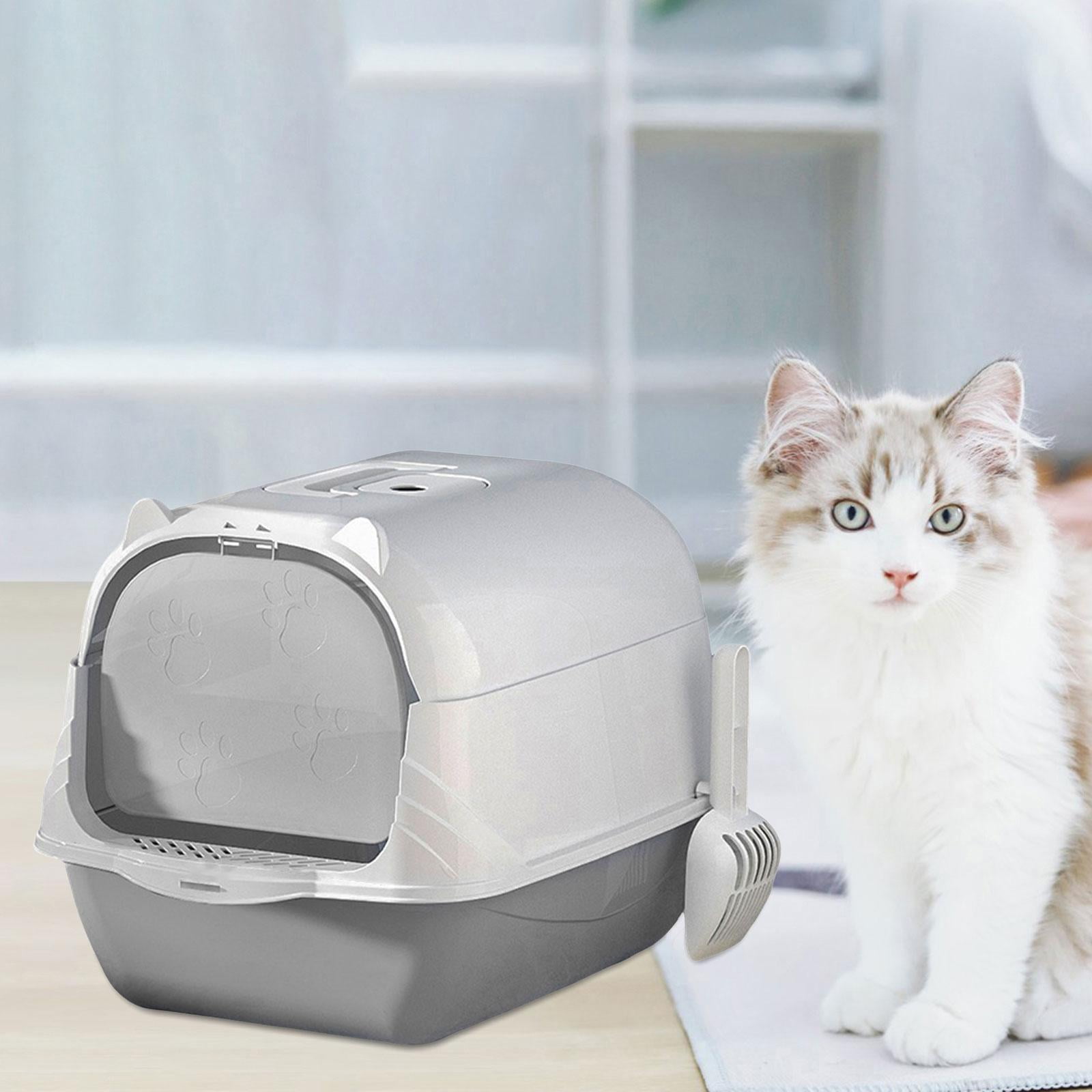 Hooded Cat Litter Box Litter Pan Large Space Enclosed and Covered Cat Toilet Gray