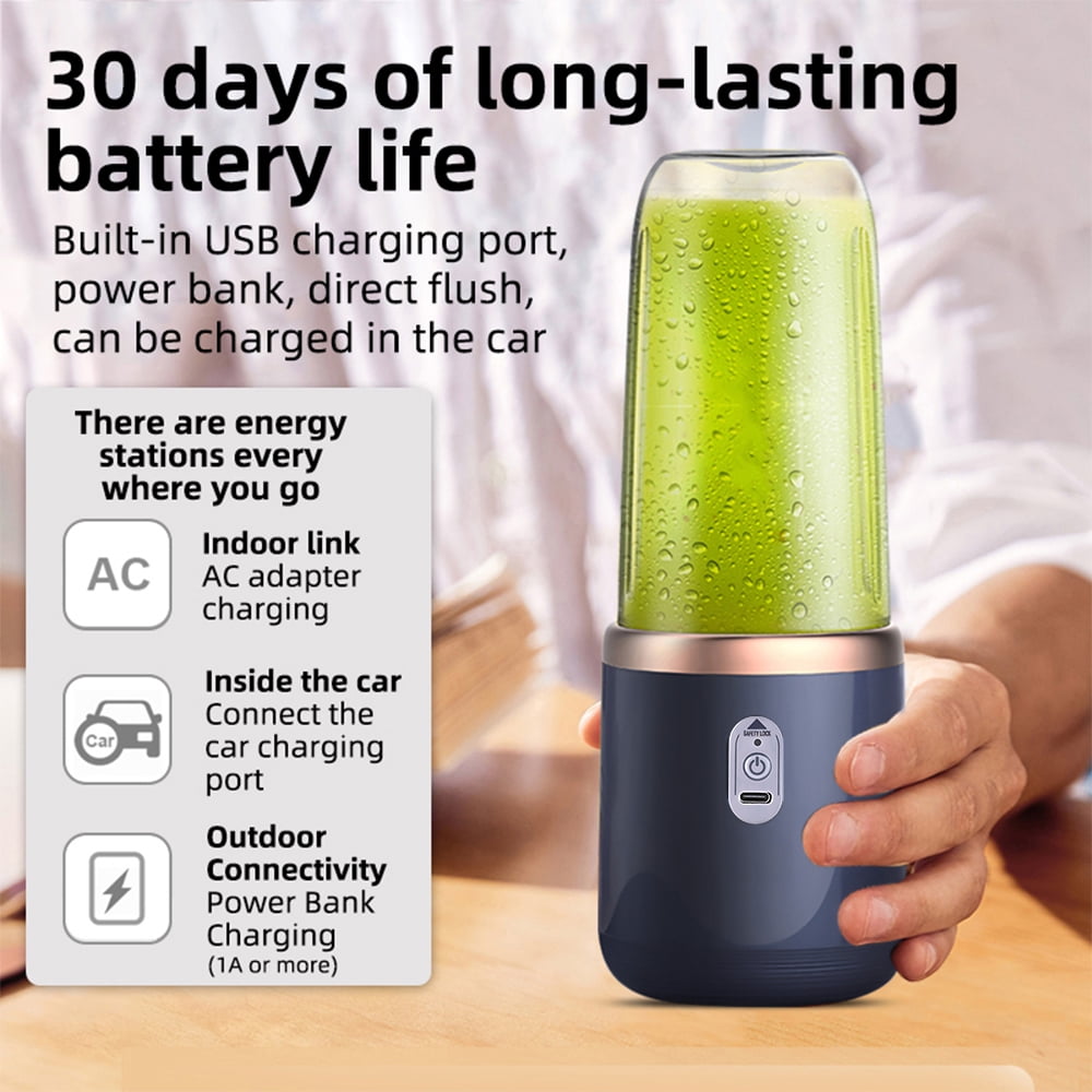 Portable Blender, Personal Blender USB Rchargeable, Mini Blender for Shakes and Smoothies, 14oz Portable Fruit Veggie Juicer Cup With 6 Blades and Travel Lid, Handheld Blender for Travel Gym Kitchen