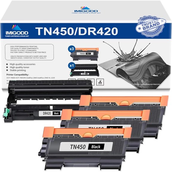 3-Pack TN450 Black Toner Cartridge & 1-Pack DR420 Black Drum Unit Replacement for Brother High Capacity with DCP-7060D 7065DN,IntelliFax-2840 2940,HL-2220 2230 2240 2240D 2270DW 2275DW 2280DW Printer