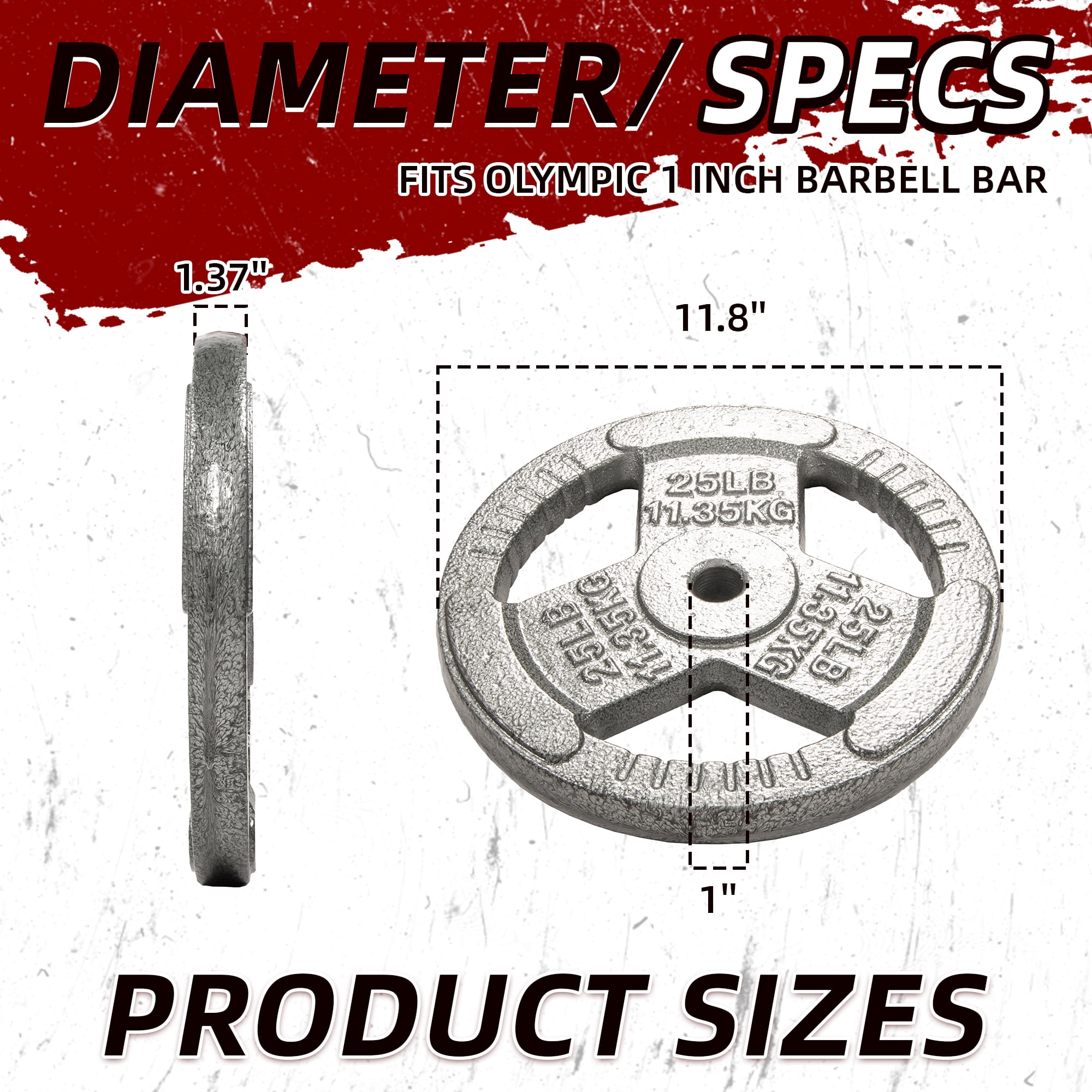 Signature Fitness Cast Iron Weight Plates for Strength Training, Fits 1-Inch Barbell, Multiple Size Options